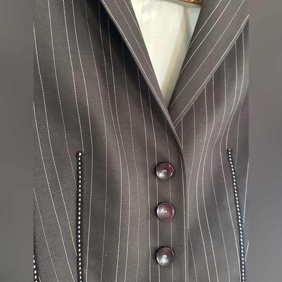 Escada Pinstripe Silk Wool Blazer S Tailored Minimalist Business Quiet Luxury - Picture 6 of 11